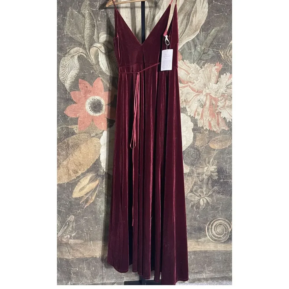 New BHLDN Jenny Yoo Andi Wrap Velvet Dress sz 8 Dark Berry